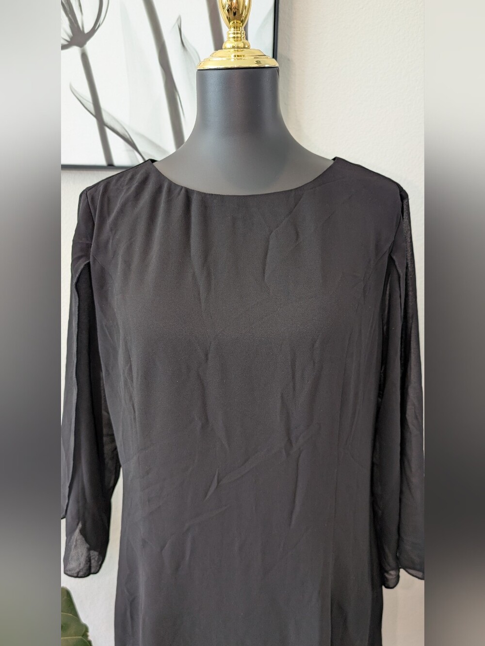 Grace Karin Black Long Sleeve Chiffon Shift Dress - L - Picture 5 of 11